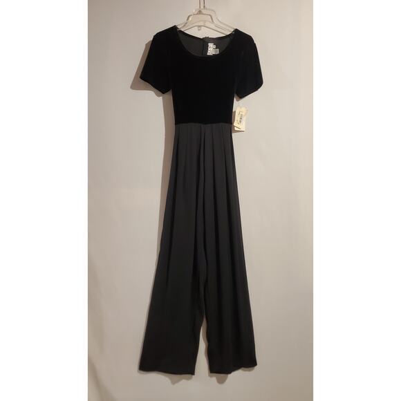 Vtg 90s CDC NWT Velvet Chiffon Tieback Jumpsuit Size 10 Whimsigoth Grunge Black - Picture 1 of 12